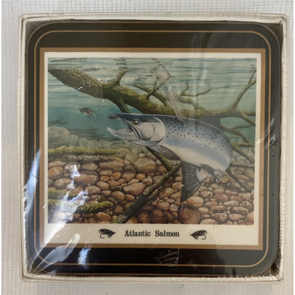 HTF Vintage Sport Fishing 4.25” x 4.25” Coasters Set of Six ~ Made in England